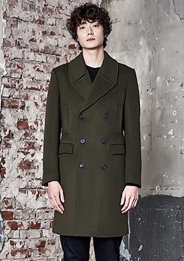 [206 HOMME]2016-17 F/W NEW COLLECTIONHAND-MADE™ MINIMAL KHAKI DOUBLE COAT(WOOL 100%)(CT-162)