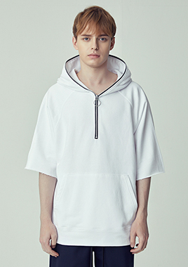 [206 HOMME]2018 S/S  NEW  COLLECTIONOVER-FIT™ WHITE HOODIE O-RING ZIPPER(UNISEX)(18SSTH-016WE) 