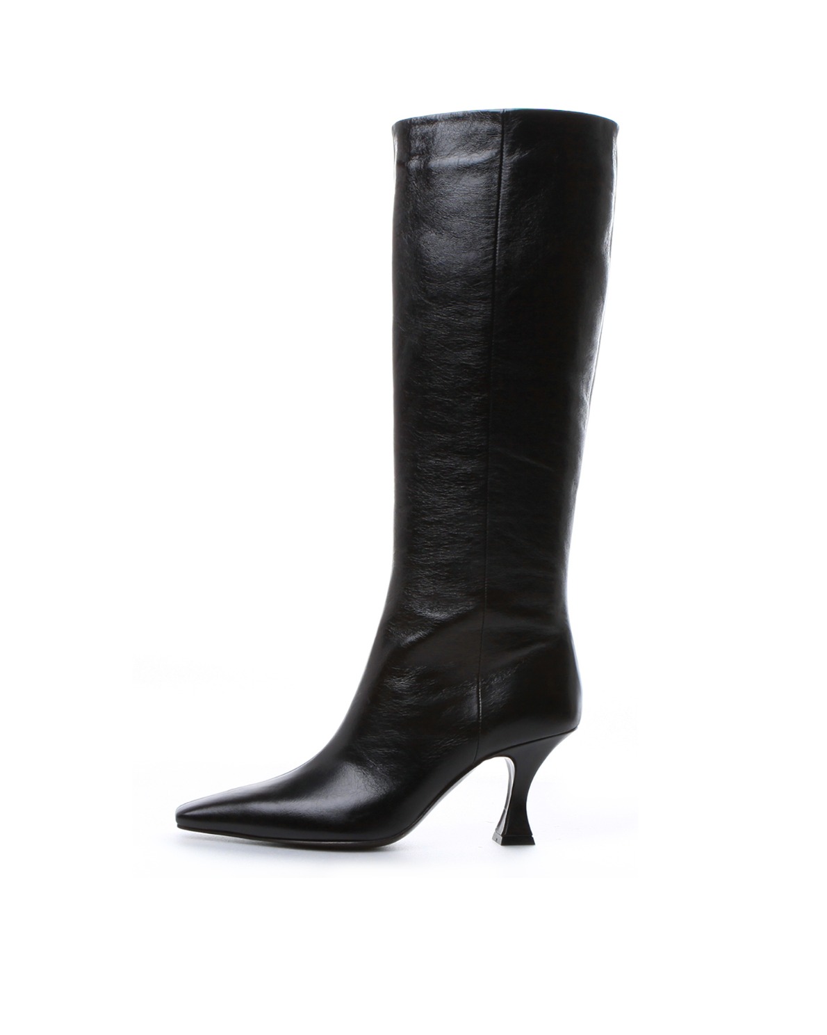 Square Toe Long Boots - Black
