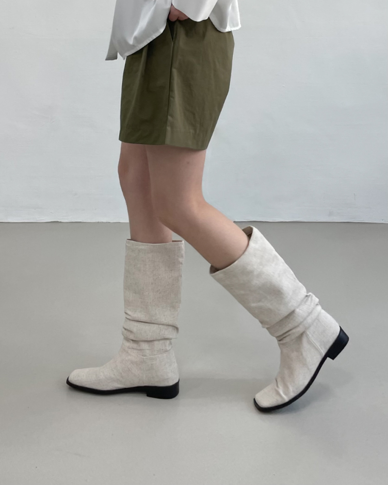 Linen Wrinkle Square Toe Half Boots