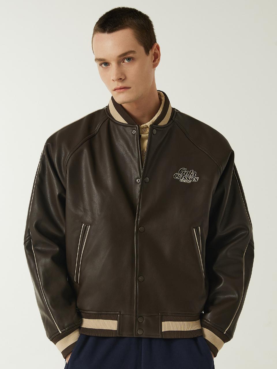 SYNTHETIC LEATHER VARSITY JUMPLER [2 COLOR]
