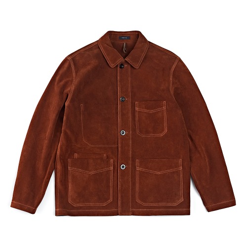 DRAKE'S Rust Heavyweight Suede 5-Pocket Chore Jacket