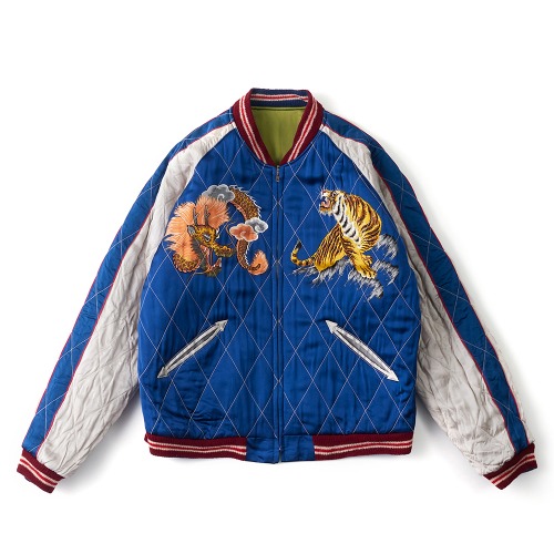 TAILOR TOYO TT15198 Acetate × Quilt Souvenir Jacket “Japan Map × Tiger Print"