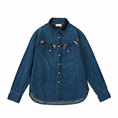 MARU SANKAKU PEKE MSP-5011 Used Indigo Tsugihagi Western Denim Shirts