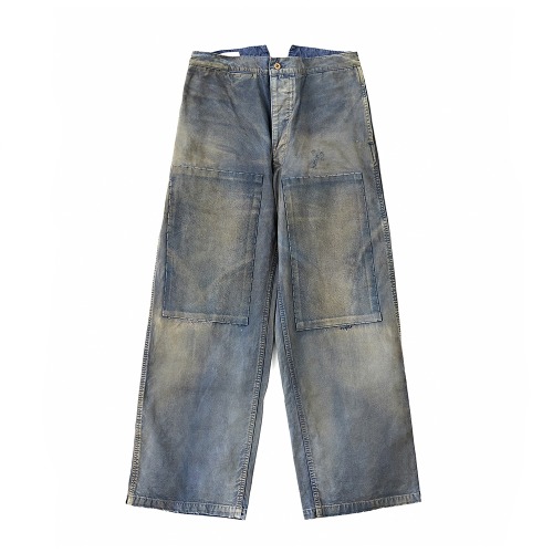 MARU SANKAKU PEKE MSP-1007 Blue French Work Boro Pants