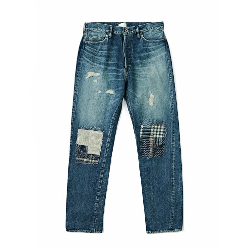 MARU SANKAKU PEKE MSP-1006 Used Indigo Tsugihagi Sashiko Denim Pants