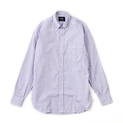 DRAKE'S Lilac Bengal Stripe Button Down Poplin Shirt