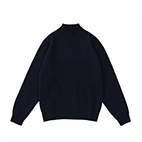 DRAKE'S Navy Brushed Shetland Mock Neck Knit