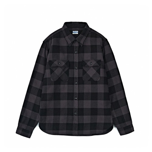THE FLAT HEAD FN-SNR-101L GRY x BLK Block Check Flannel Shirt