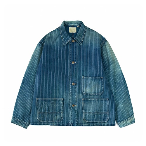 FULLCOUNT 2033HW-1 Indigo Wabashi Stripe Chore Jacket Hand Wash