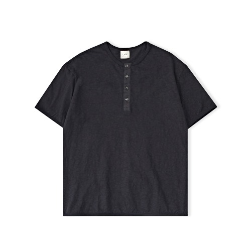 LOOP & WEFT LRH1037 A.Black Super Slub Tube Knit 4 Buttons S/S Henley