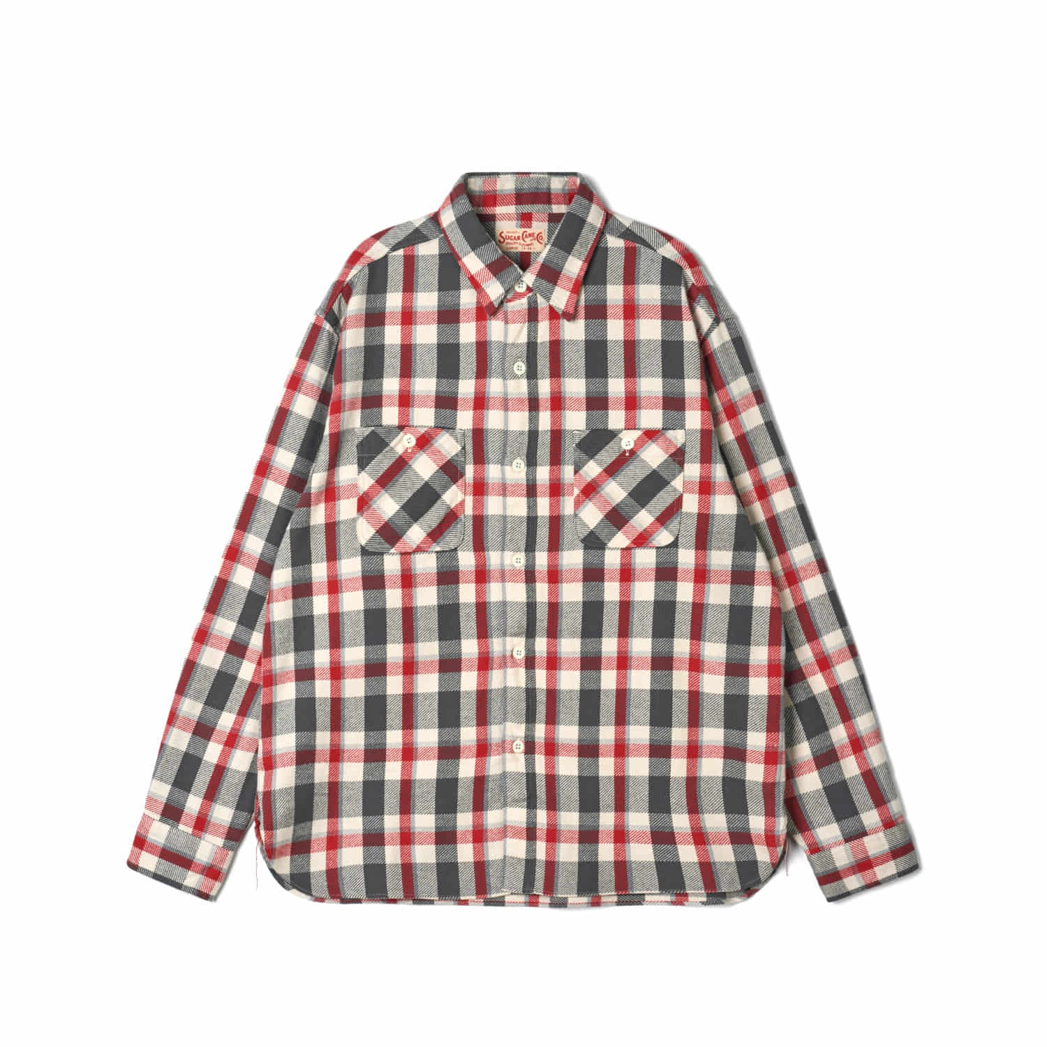 SUGAR CANE & CO. SC29361 Off White Twill Check L/S Work Shirt