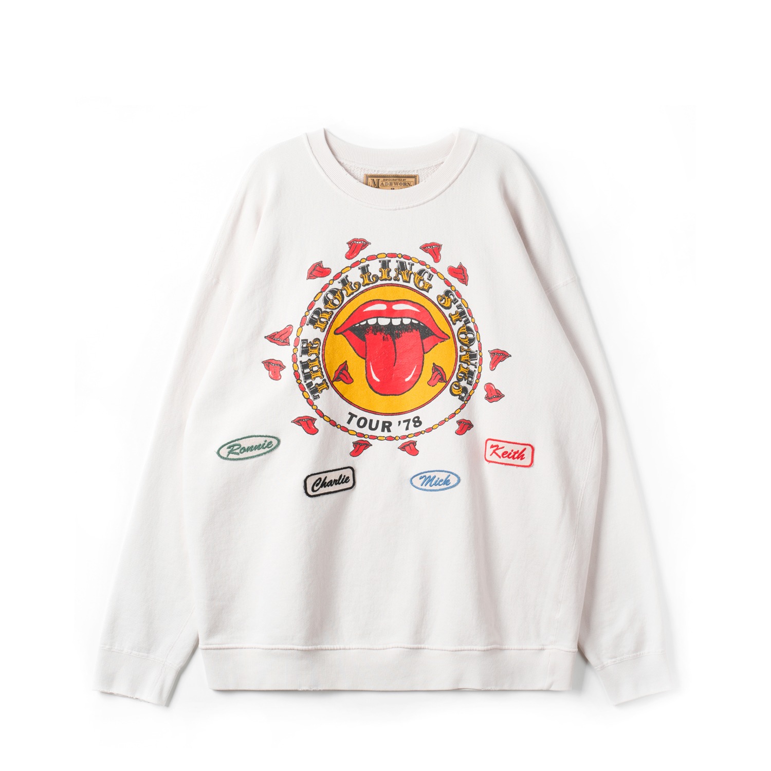 MADEWORN MWRS297CSW Vintage White Rolling Stones 1978 Classic Crew Sweatshirts