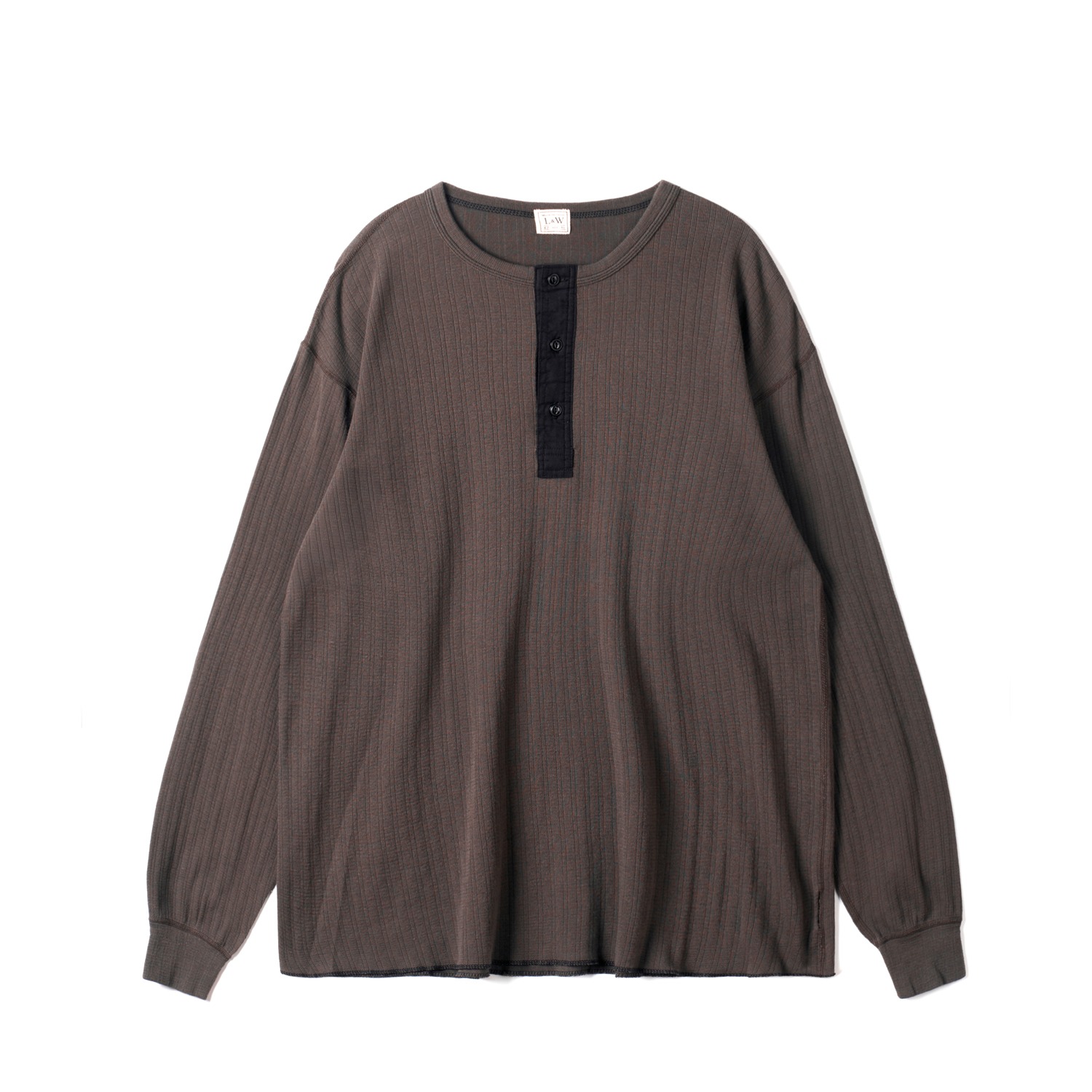 LOOP & WEFT LRH1038 Classic Black Smooth Drop Needle Rib Knit L/S Henley