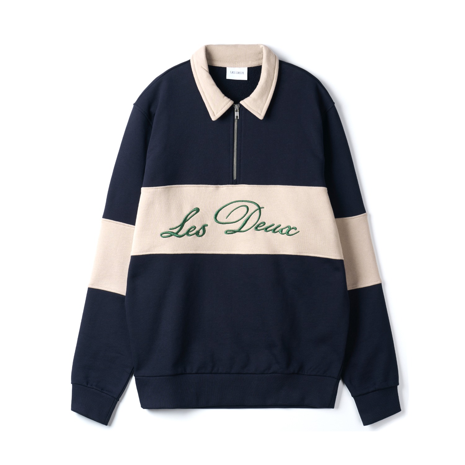 LES DEUX LDM200180 D.Navy X L.Desert Sand Cory Zipper Rugby Sweatshirt