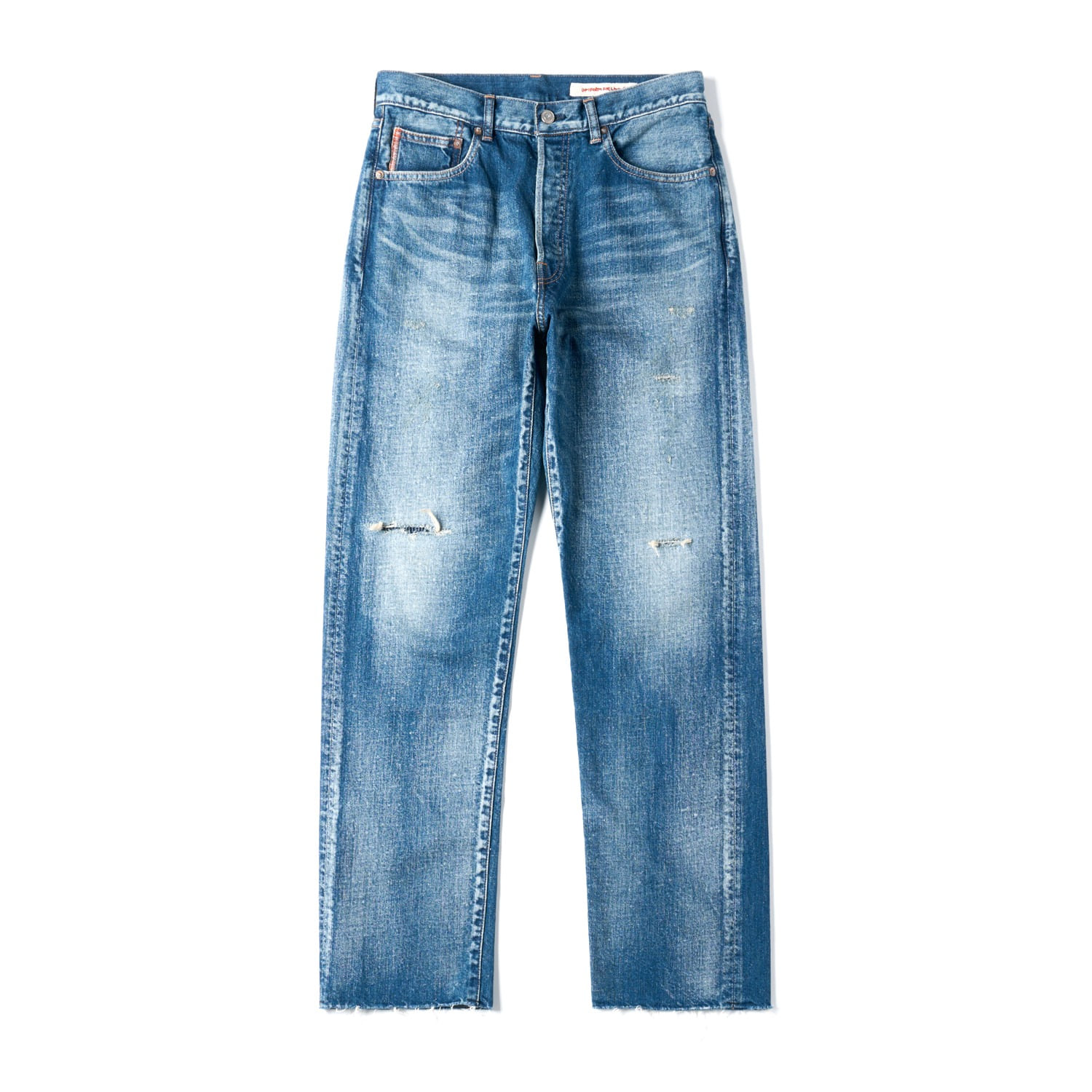 COTTLE STPT-3450-CUT OFF C.T.L Straight Denim Pants Indian Red Bengara Indigo