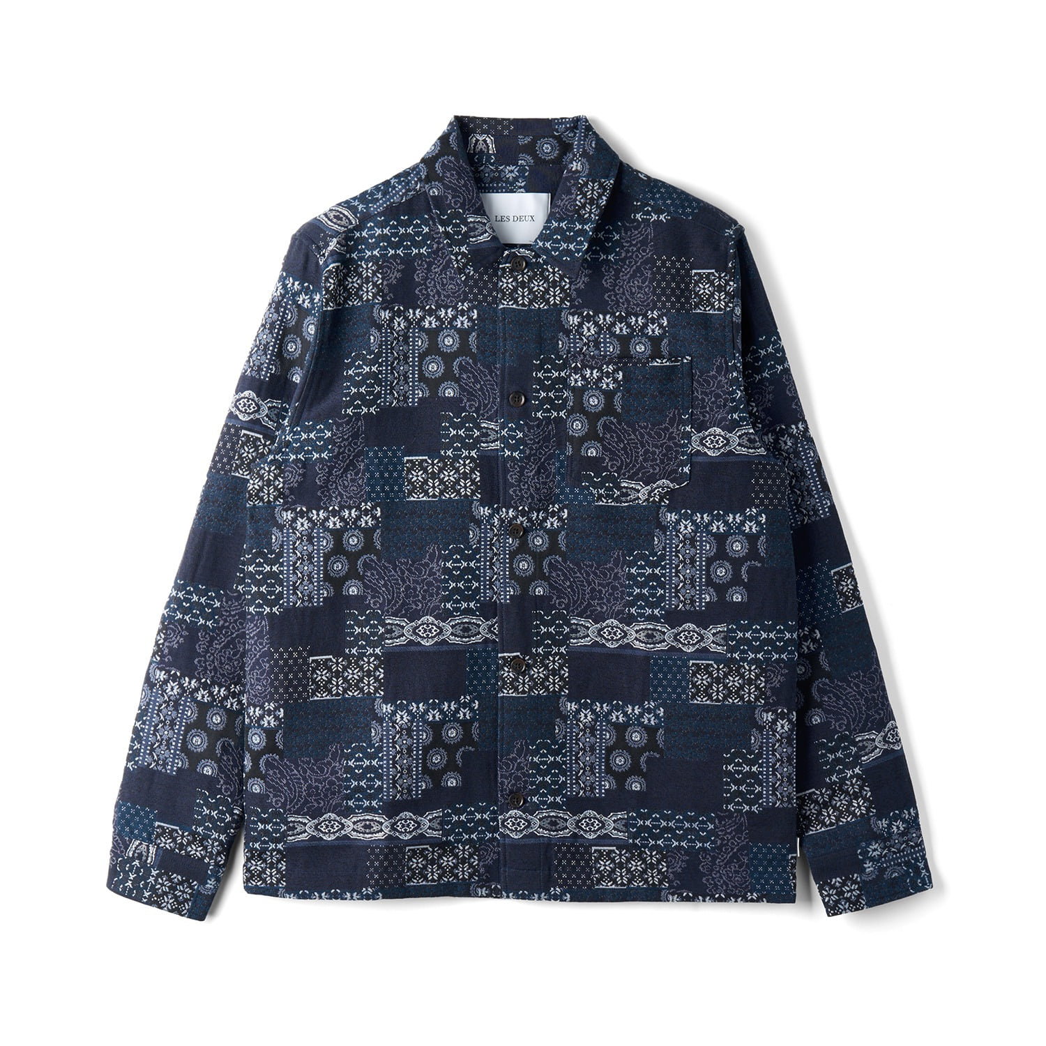 LES DEUX Layton Contrast Jacquard Overshirt Denim Blue
