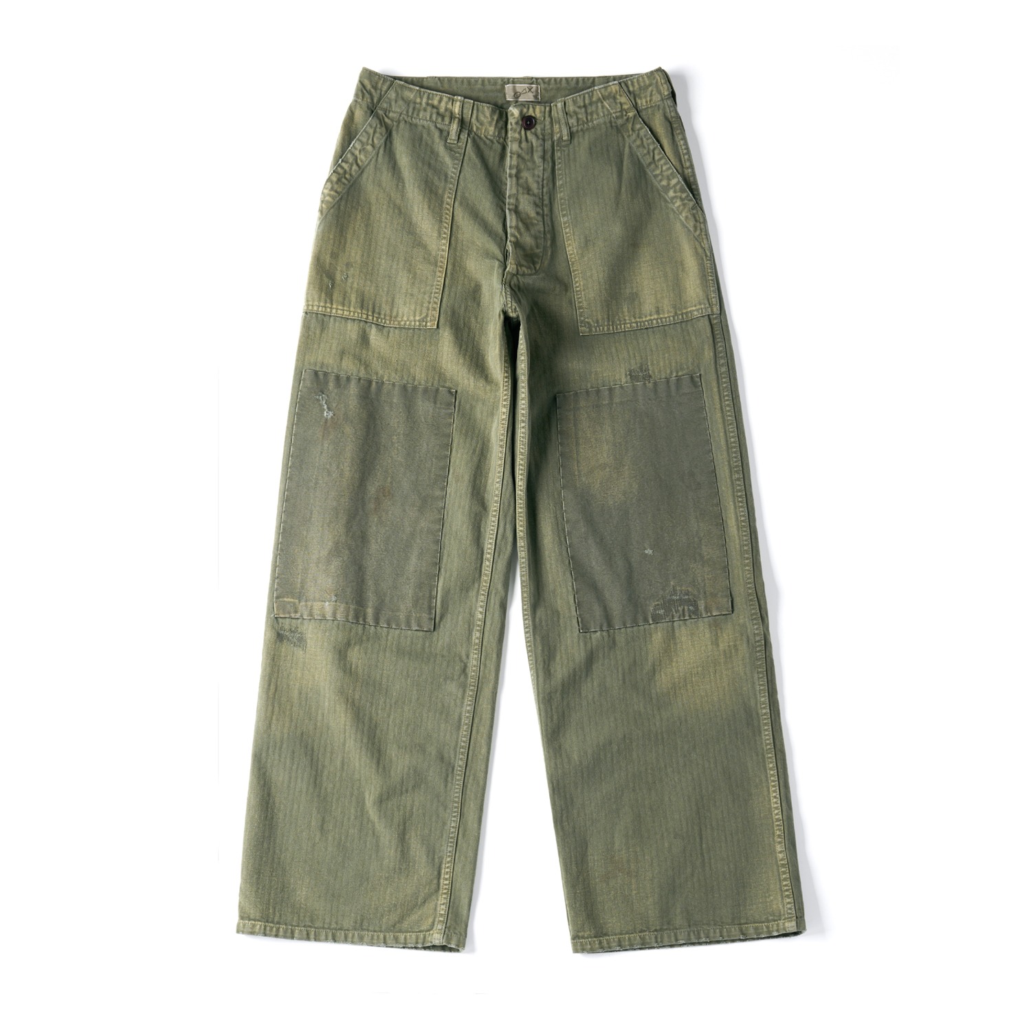 MARU SANKAKU PEKE MSP-1027 Boro Baker Pants Olive