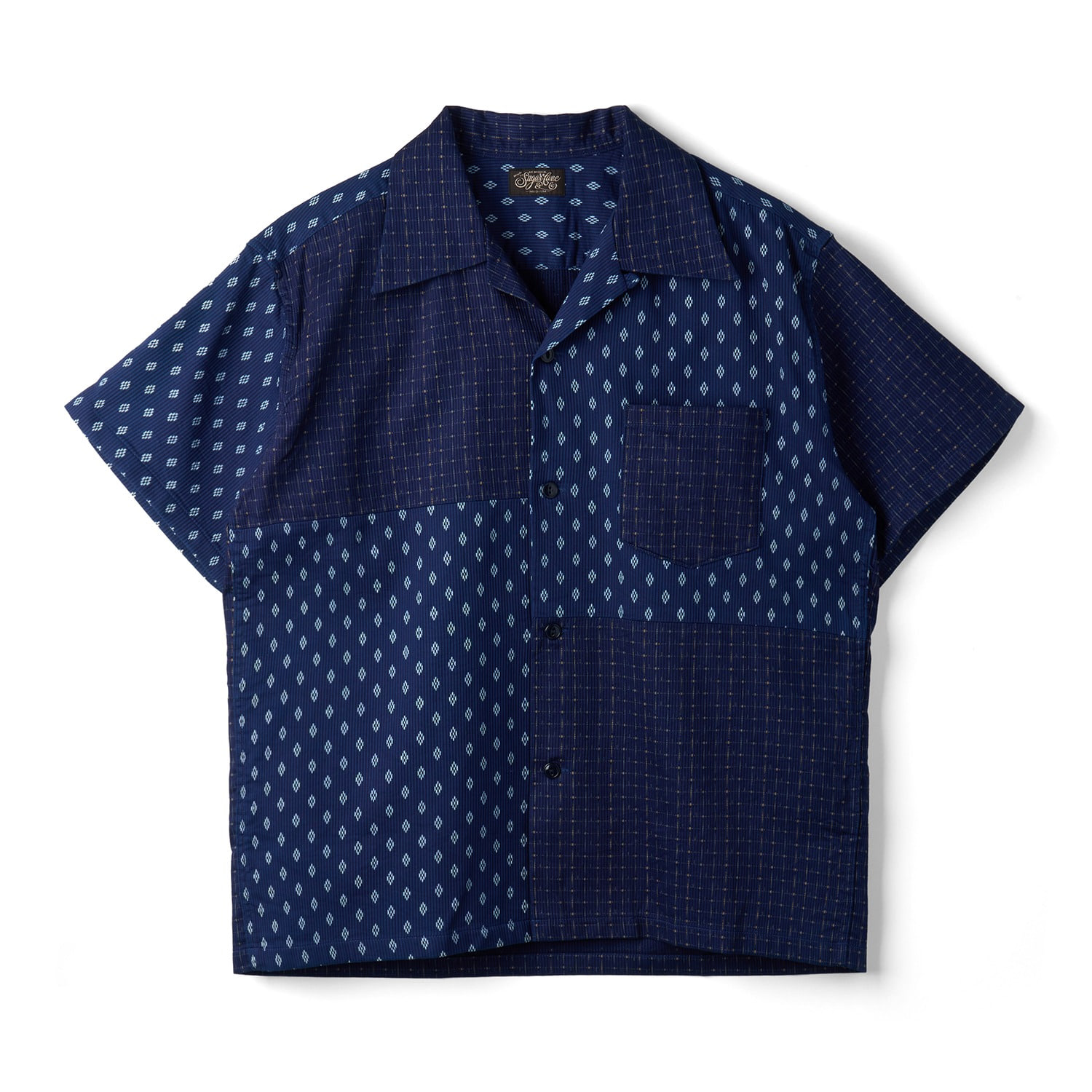 SUGAR CANE & CO. SC39525 Indigo Cord Pique Crazy S/S Open Shirt