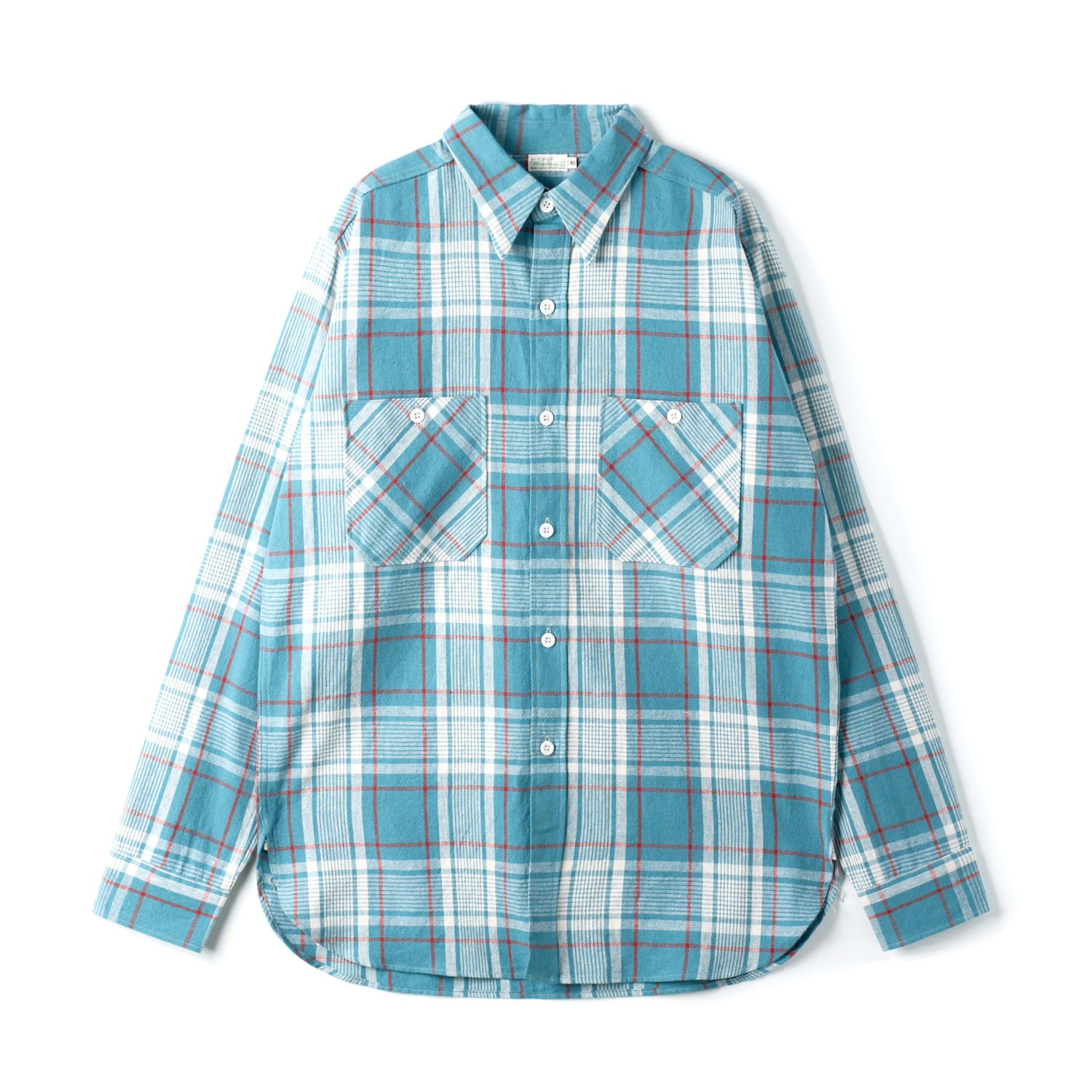 WAREHOUSE Lot 3055 Long Sleeve Check Work Shirts B Sax