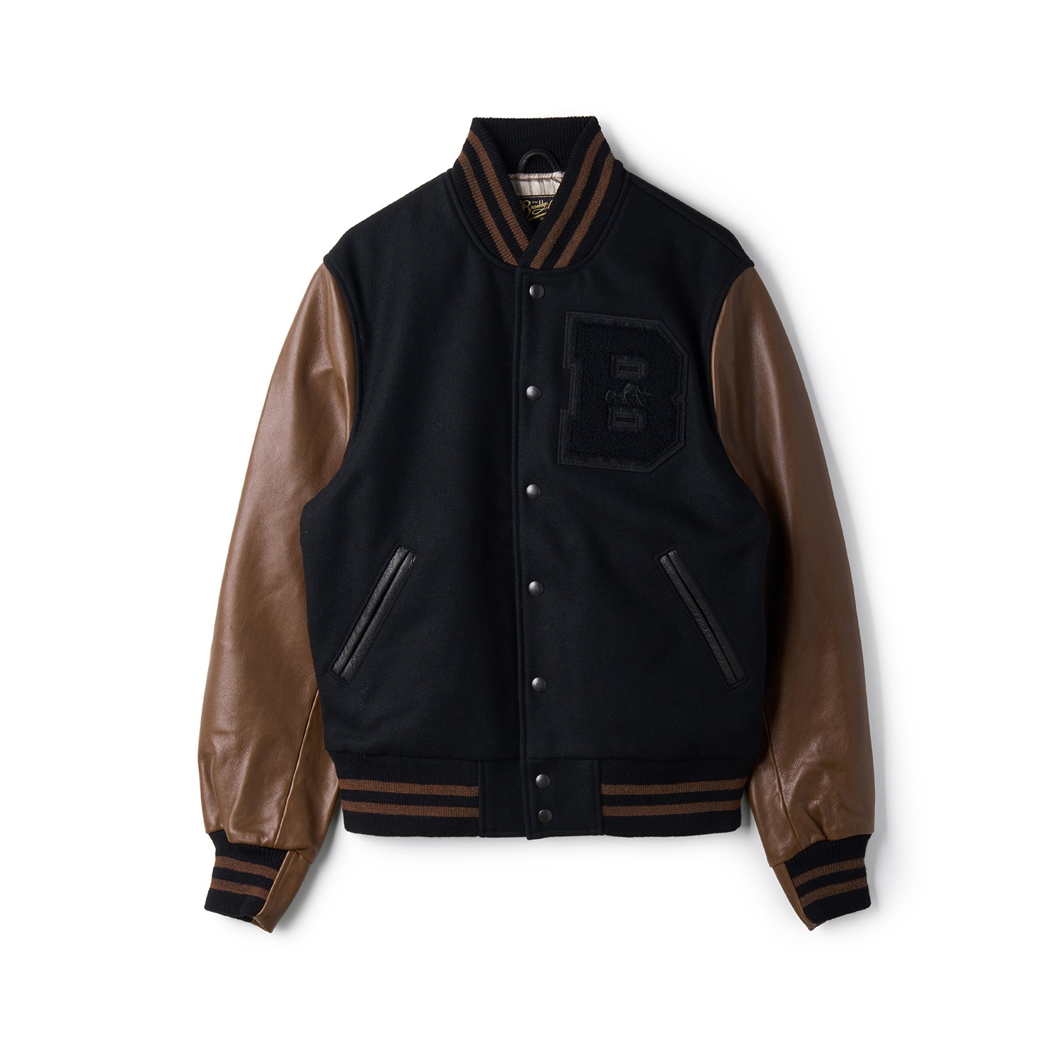 THE BROOKLYN CIRCUS Charlie Brown Varsity Jacket Black x Brown