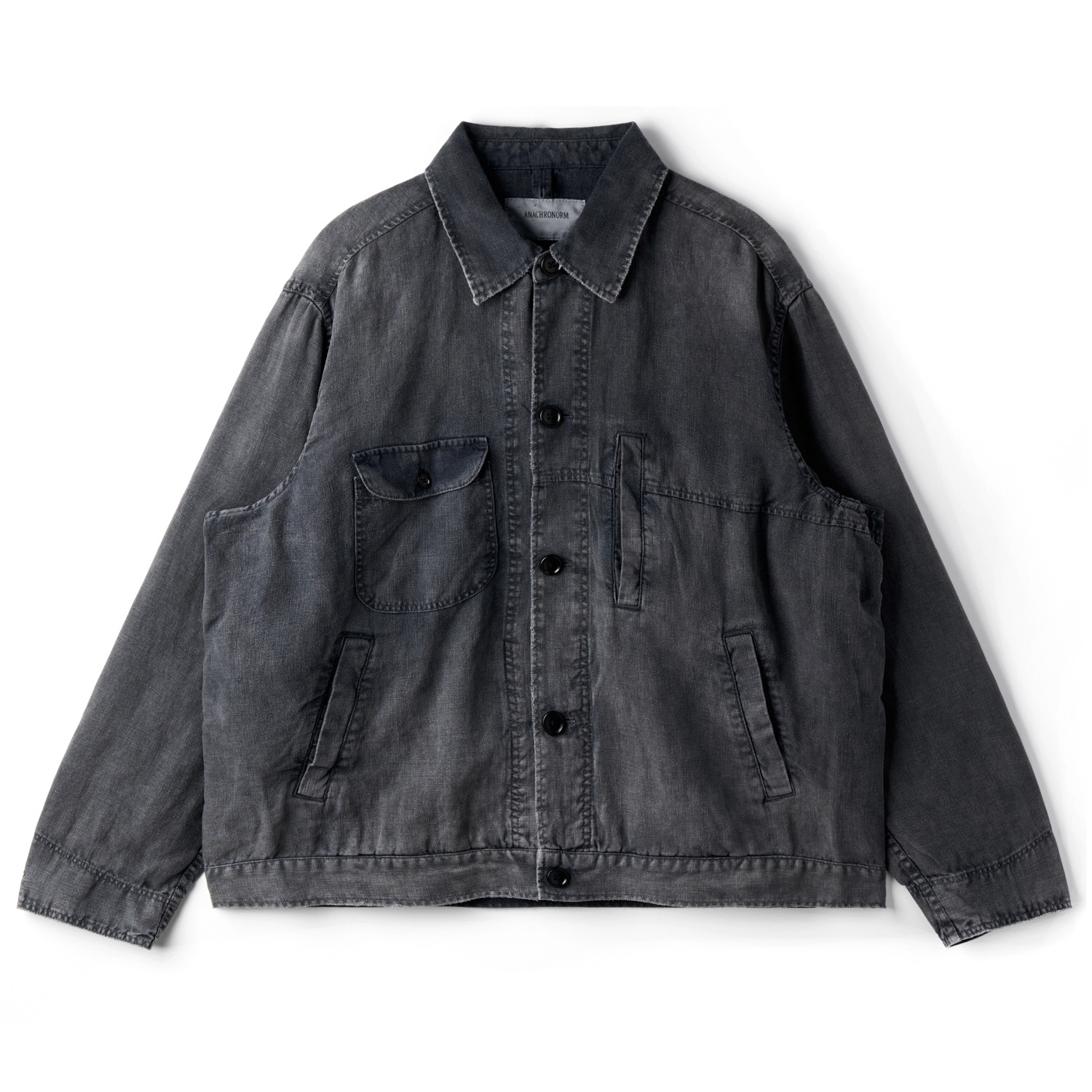 ANACHRONORM AN410-D Faded Sulfur Dyed Linen Utility Jacket Navy
