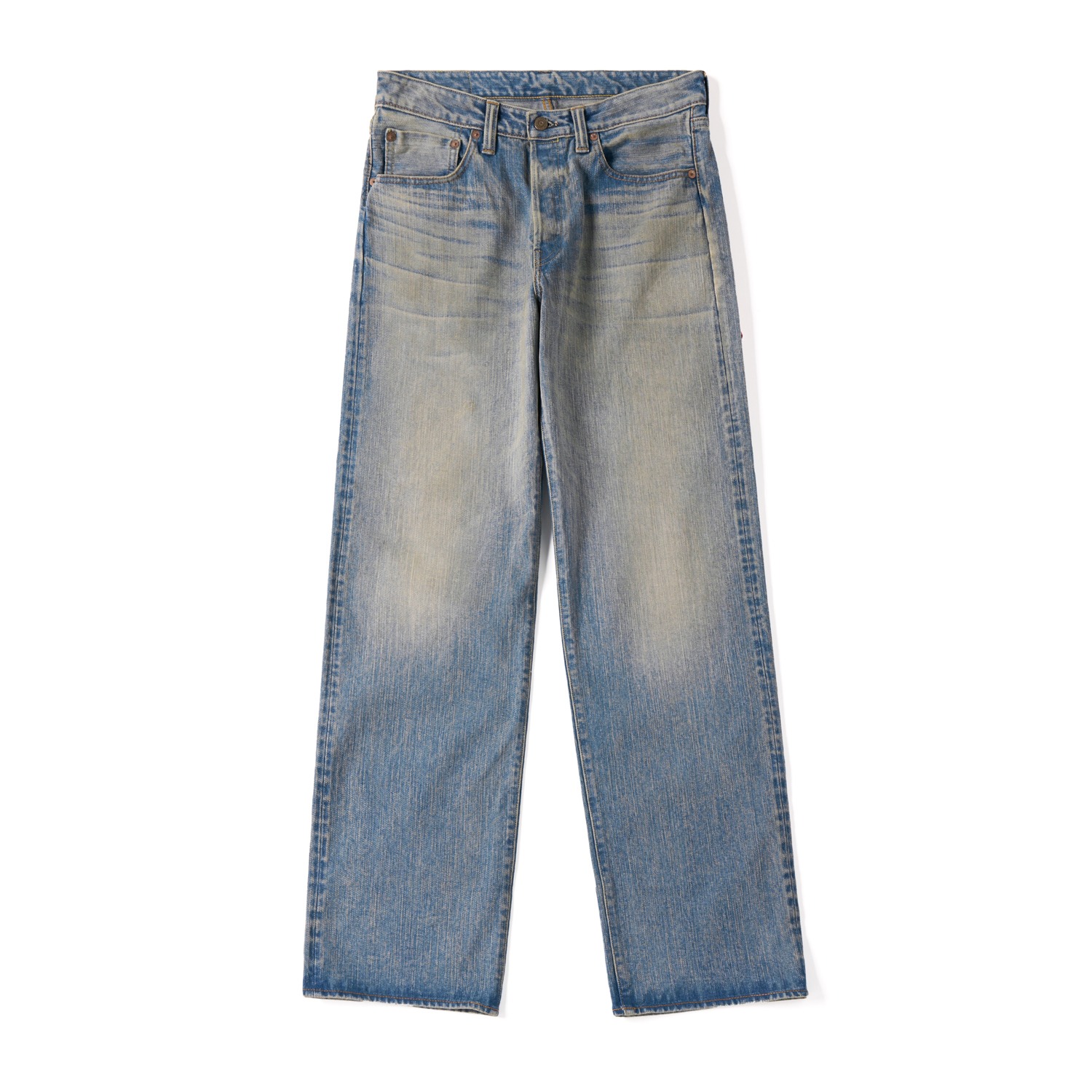 THE FLAT HEAD FN-D111C Left Hand Twill Wide Straight Denim Real Aging Blue