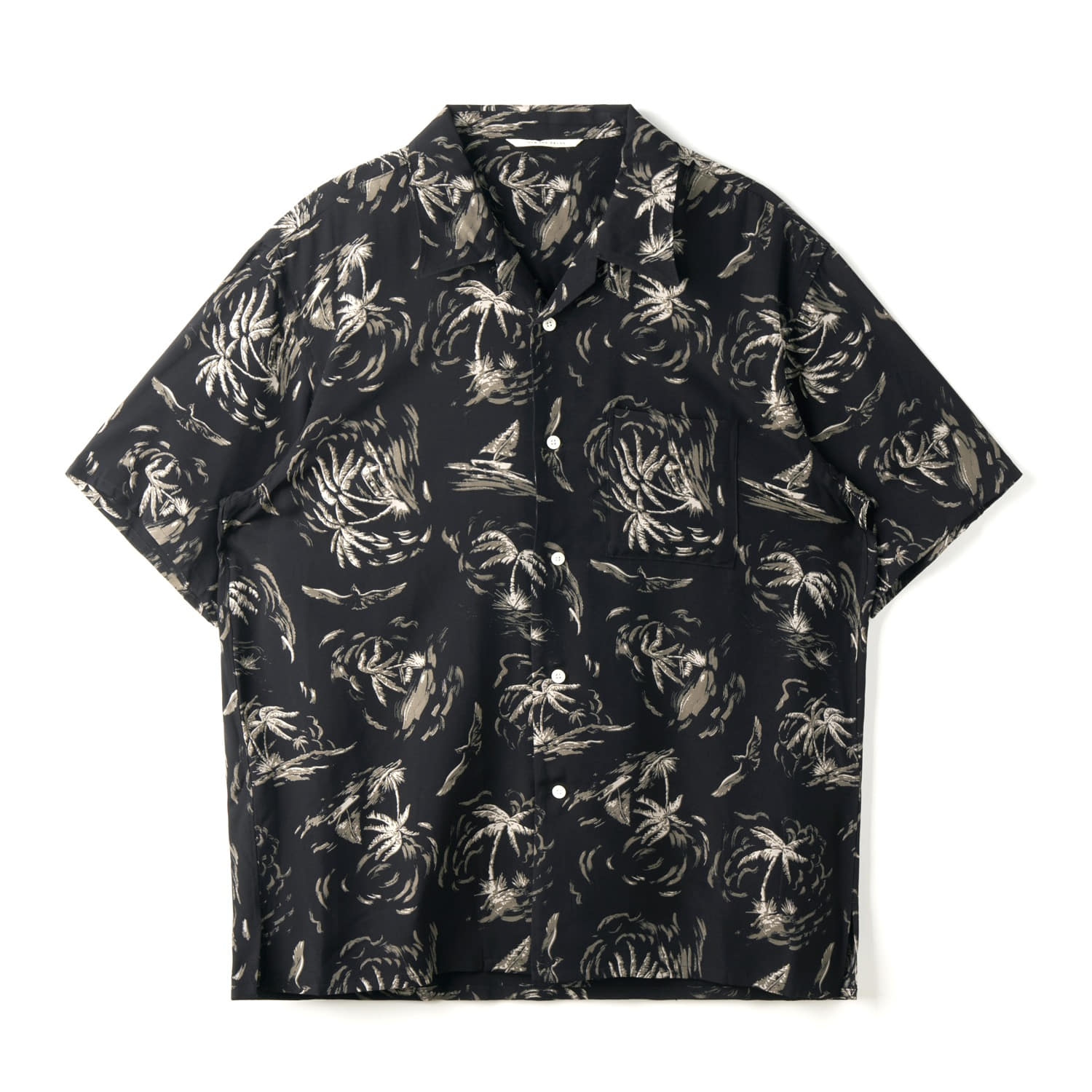 OLD JOE 261OJ-SH23 Original Printed Open Collar Shirts Palm Tree Short Sleeve Black