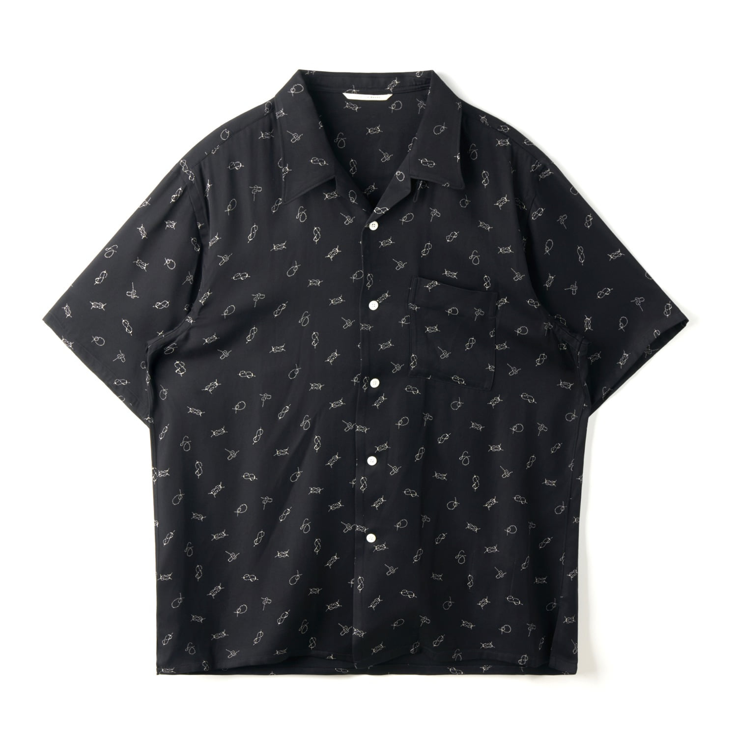 OLD JOE 261OJ-SH21 Original Printed Open Collar Shirts Rope Knot Short Sleeve Black
