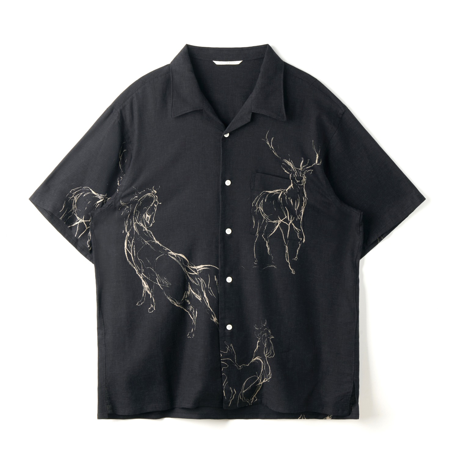OLD JOE 261OJ-SH22 Original Printed Open Collar Shirts Animal Drawing Short Sleeve Black