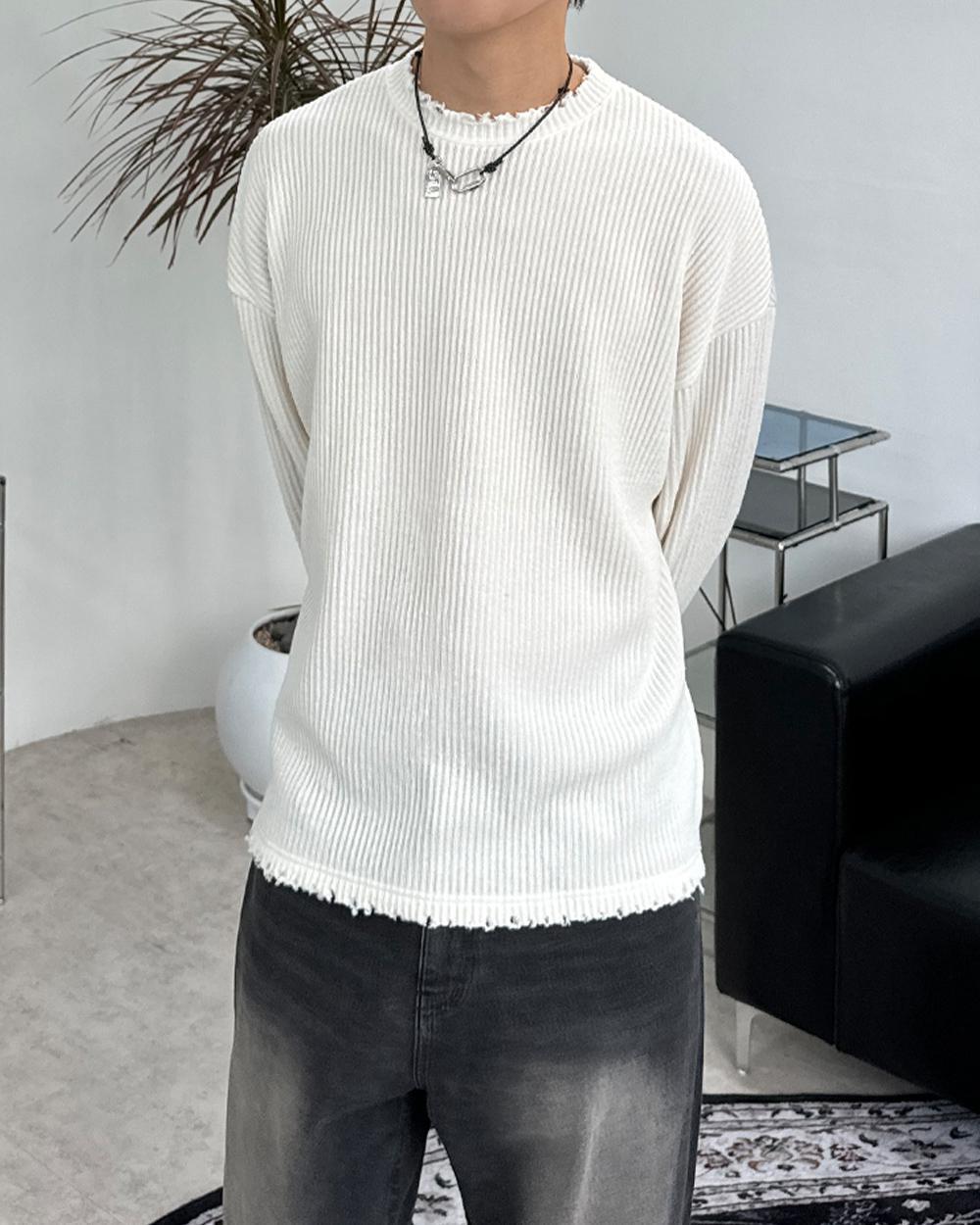 【SATIIIZ】Rattie Damage Ribbed Knit Long Sleeve Rattie Damage V-Neck Knit Long Sleeve - satiiiz