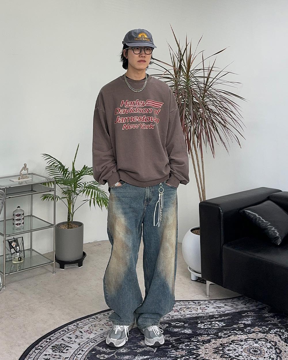 【SATIIIZ】Elos Washing Denim Pants Baylon Dirty Washing Denim Pants - satiiiz