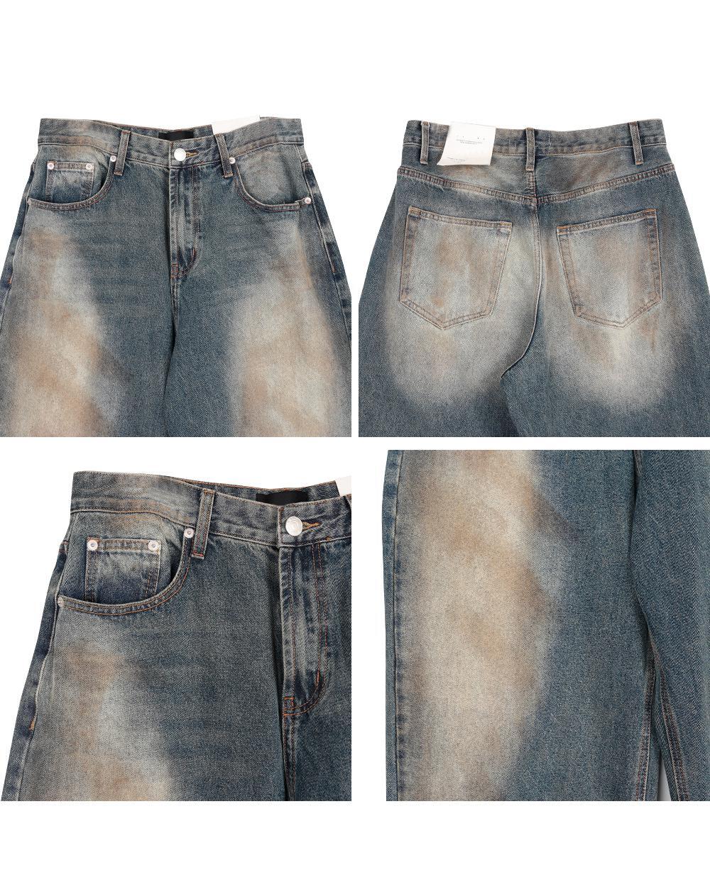 【SATIIIZ】Elos Washing Denim Pants Baylon Dirty Washing Denim Pants - satiiiz