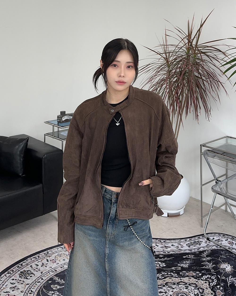 【SATIIIZ】Nez suede biker jacket Nez suede biker jacket - satiiiz