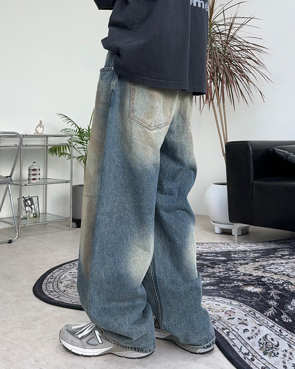 【SATIIIZ】Elos Washing Denim Pants Baylon Dirty Washing Denim Pants - satiiiz