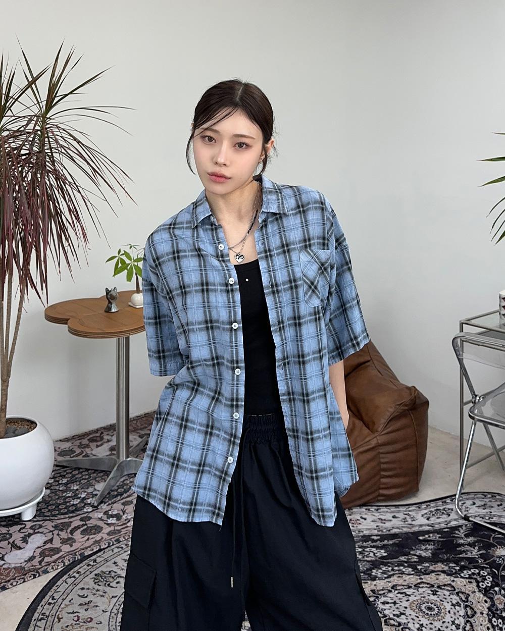【SATIIIZ】Linon Pigment Basic Shirt Roel Pigment Check Shirt - satiiiz