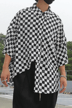 찰랑 체크 스마일 패턴 오버핏 반팔 셔츠