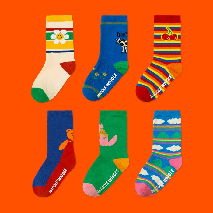 키즈 패턴 양말 6종 세트 - Daily Kids Socks