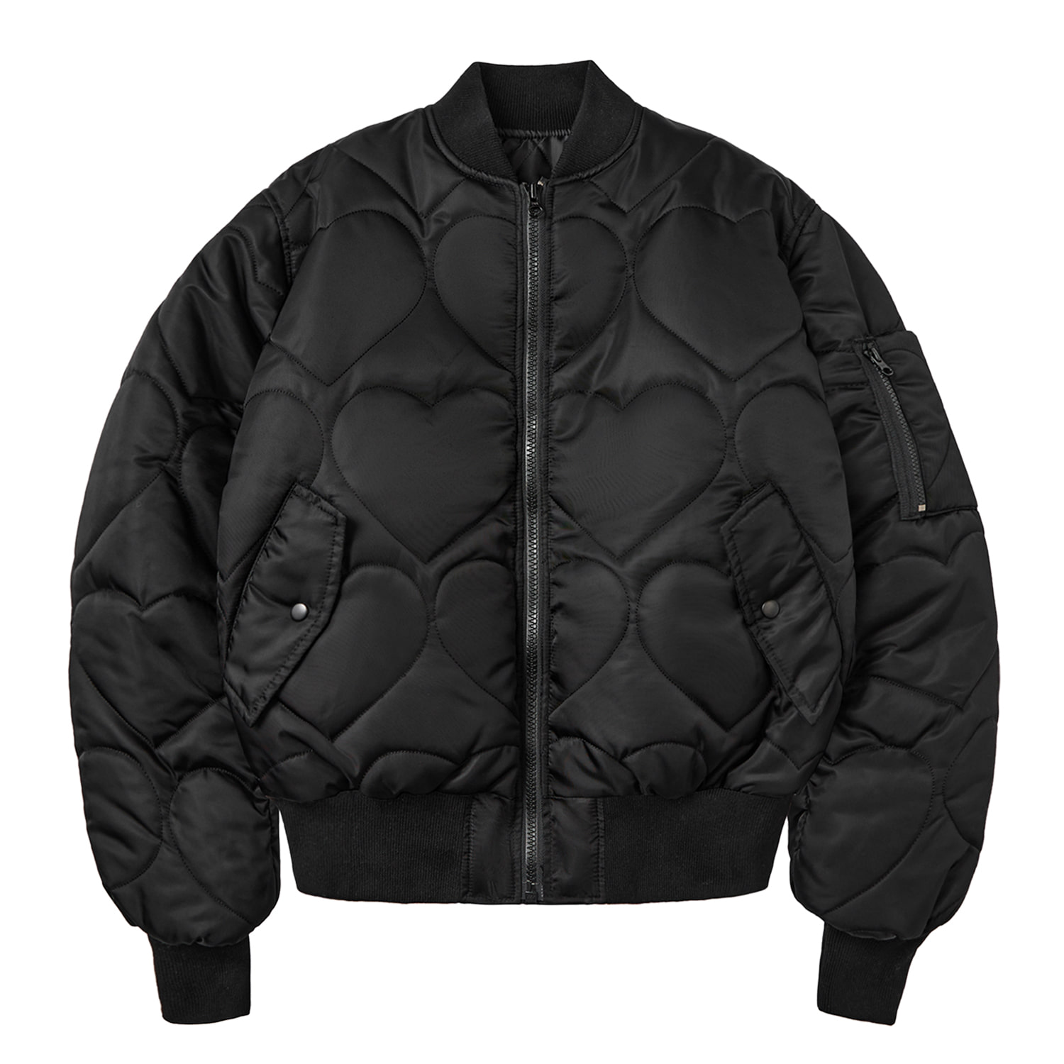 HEART QUILTED MA-1 JACKET - BLACK