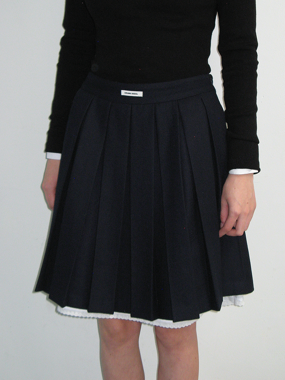 スカート crank Layered Wool Pleated Skirt LAYERED WOOL PLEATS SKIRT_NAVY - CRANK