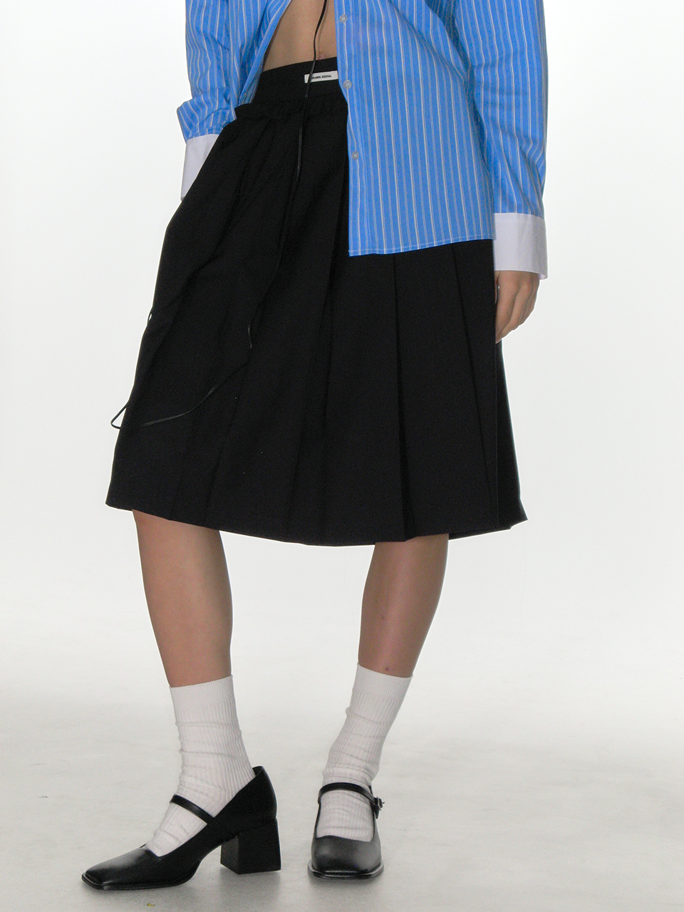 ★CRANK★CHECK FRILL PLEATS MIDI SKIRT_NAVY★正規品/直送料込 FRILL PLEATS MIDI SKIRT_DARK NAVY - CRANK