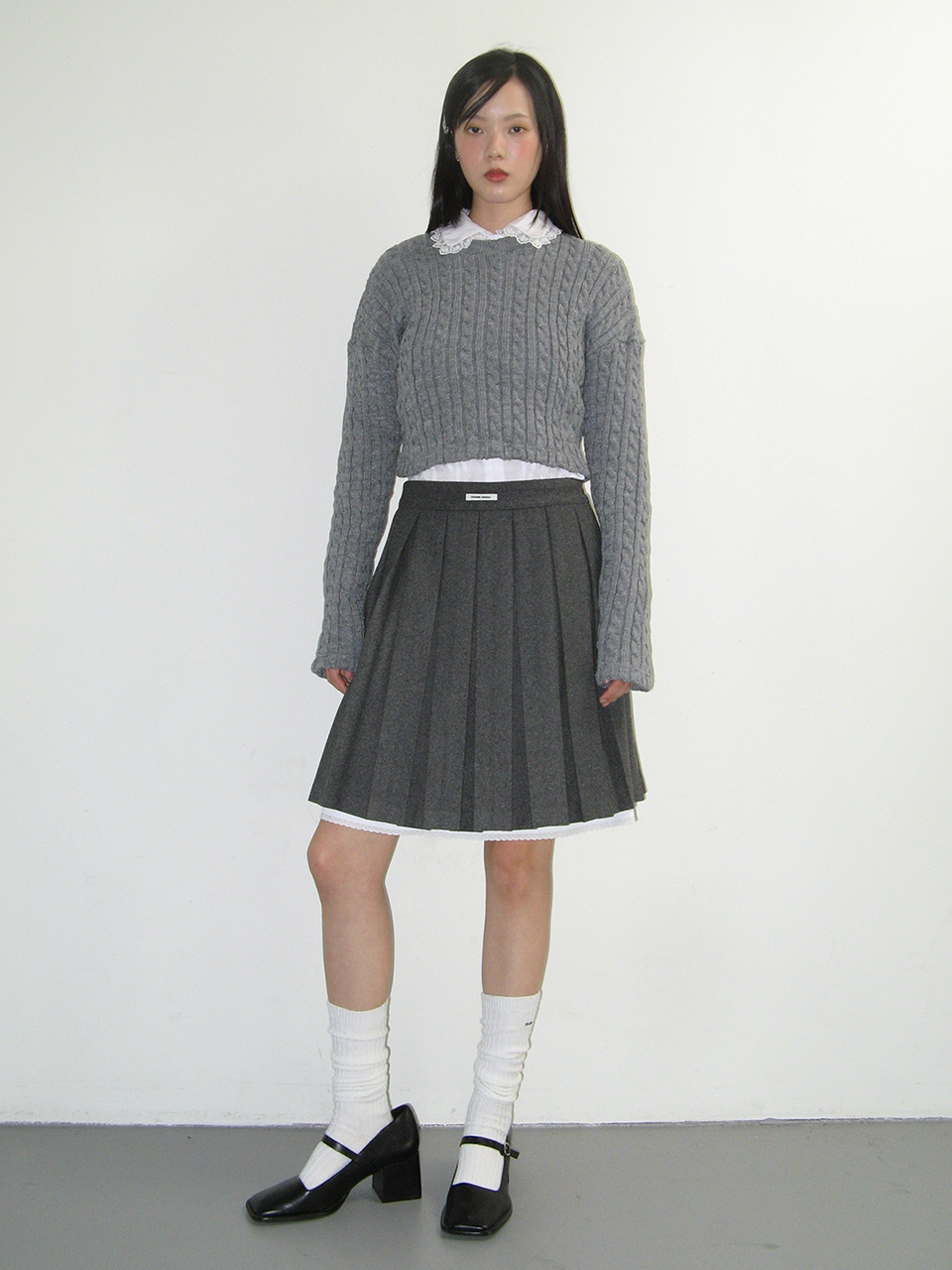 スカート CRANK Layered Wool Pleated Skirt_Gray CRANK | LAYERED WOOL PLEATS SKIRT_GREY