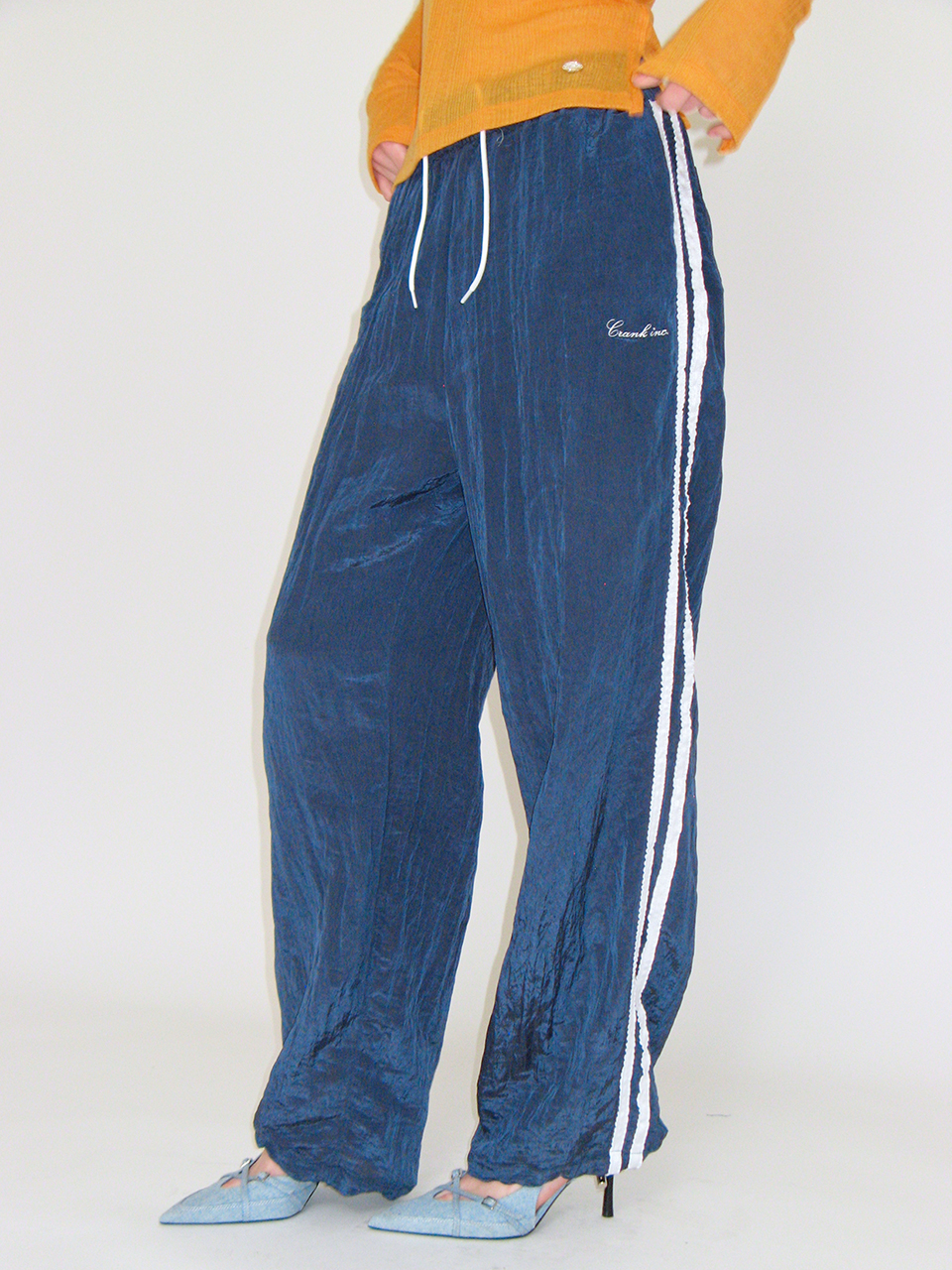 FRILL LINE WRINKLED PANTS_NAVY - CRANK
