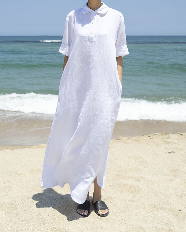[nature] linen shirt dress (white open, 단독 주문 시 선발송)