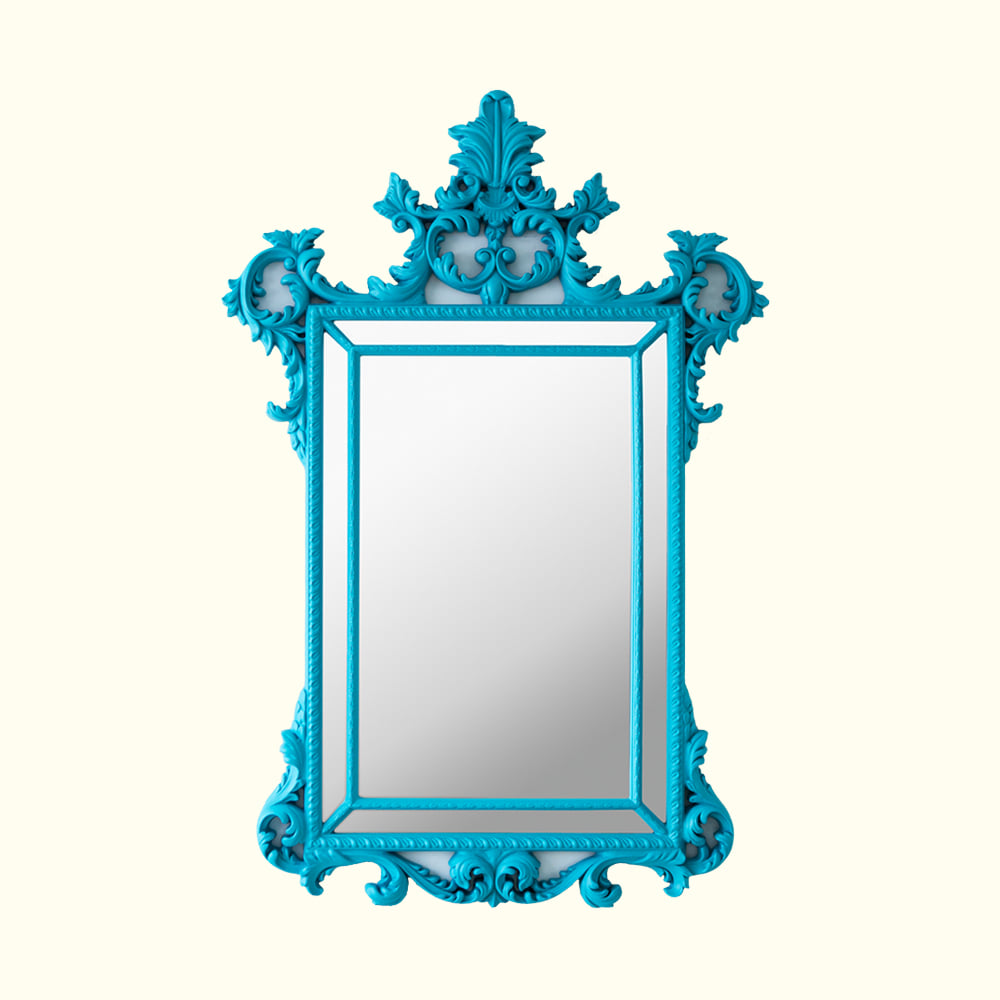 HALF ANTIQUE MIRROR - LIGHT BLUE 원목 프레임 선반거울 드레스룸 거울