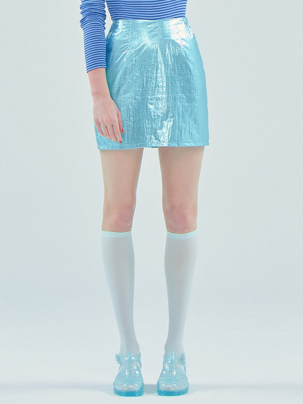 Foil mini skirt_Light Blue
