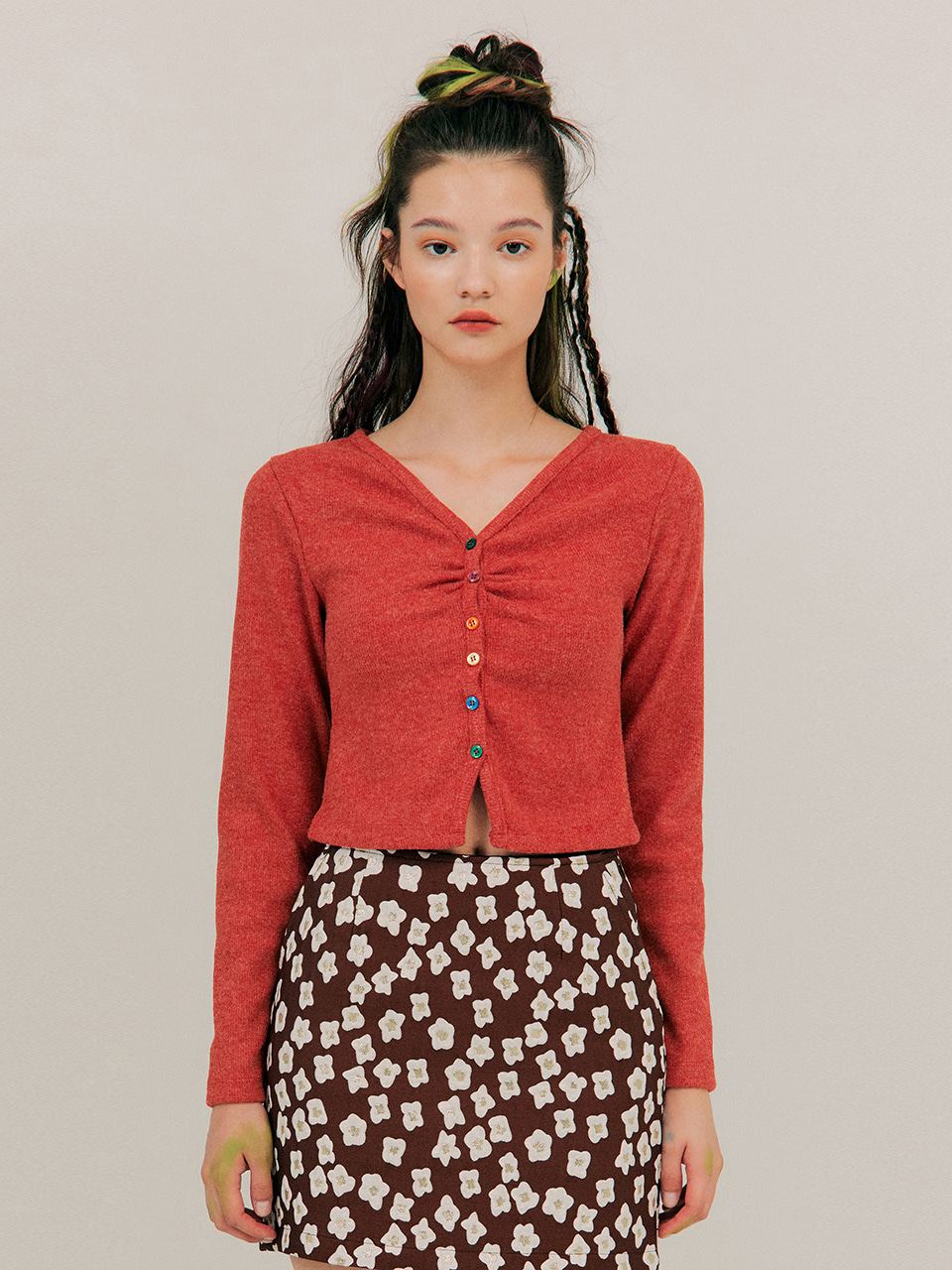 Button Point Cardigan_Red
