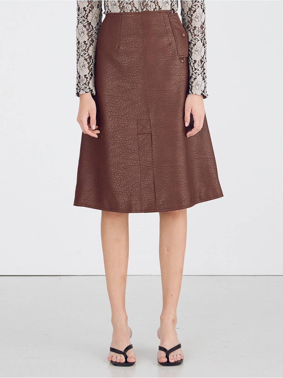 Eco leather A-line Skirt_Brown