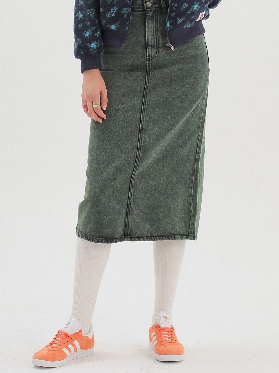 Color-dying Denim Skirt_Dark Green