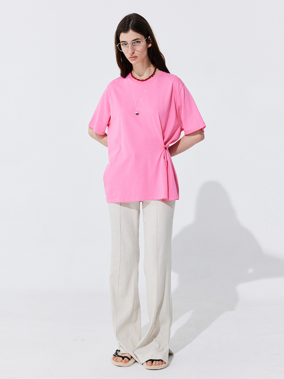Button Line T-shirt_Hot Pink